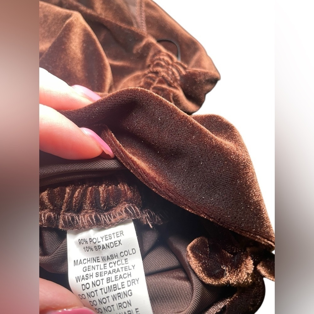 Amanda Uprichard Ania Brown Velvet One Shoulder Top XS Asymmetrical Ruched - Picture 6 of 8